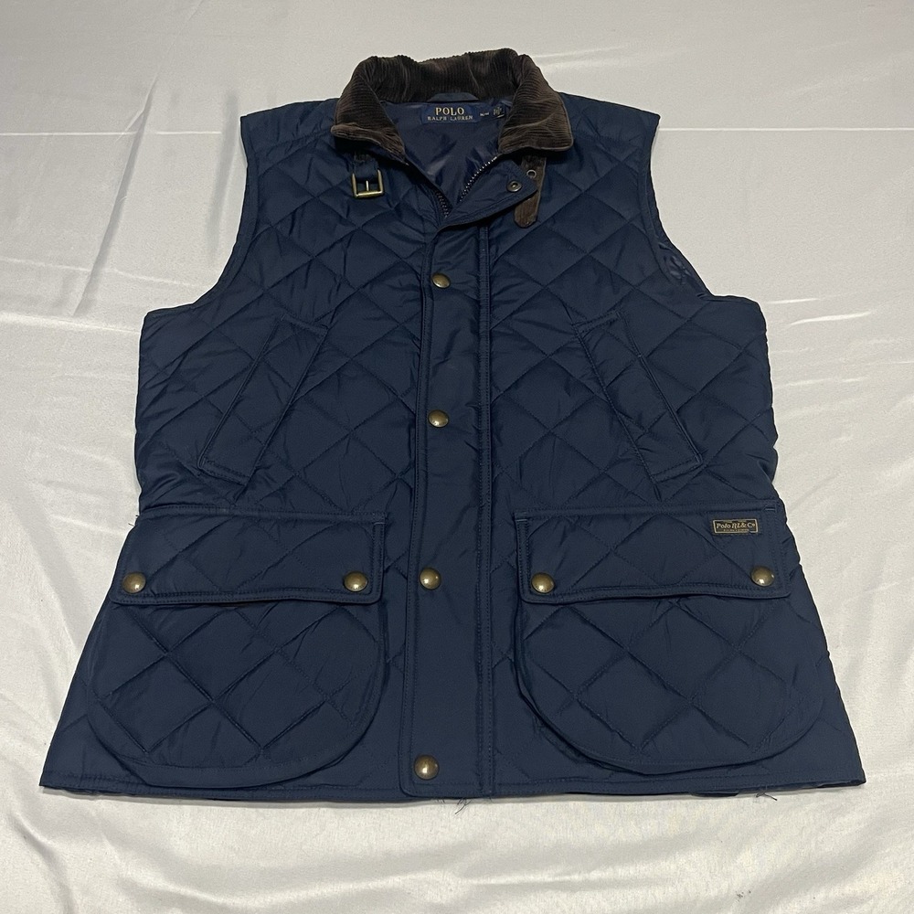 Polo Ralph Lauren Quilted Navy Blue Vest Utility Corduroy Size Medium Preppy